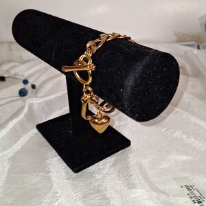 A Juicy Couture Women's Bracelet Gold Tone Chain Rhinestone Heart Boho Y2K